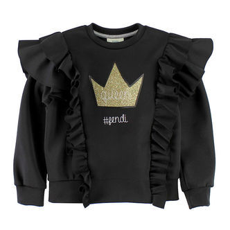 Fendi Kids Bluse - Sort m. Flæser/Guldkrone
