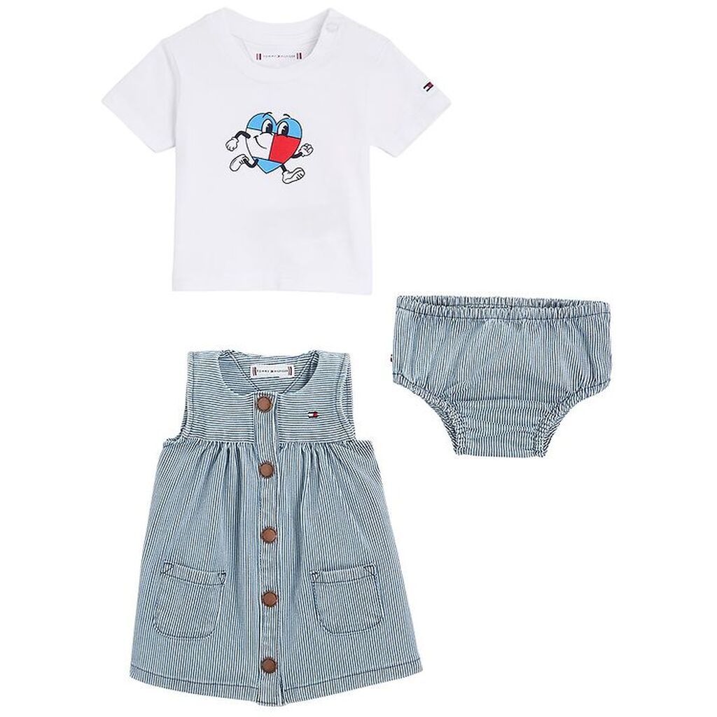 Tommy Hilfiger Sæt - Kjole/T-shirt/Bloomers - Denimstripe