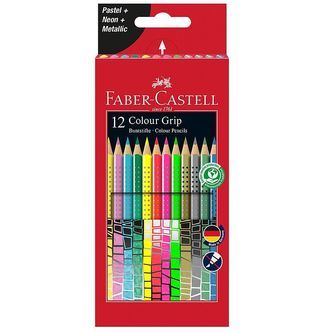 Faber-Castell Farveblyanter - Grip - 12 stk - Pastel/Neon/Metall