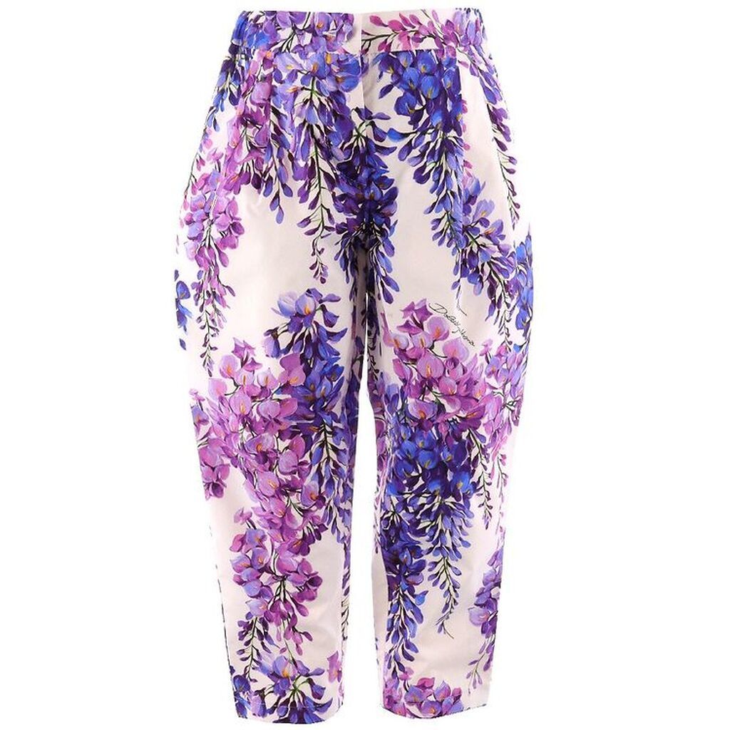 Dolce & Gabbana Bukser - Renaissance - Hvid/Lilla m. Blomster