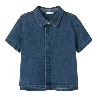 Name It Skjorte k/æ - Hør/Bomuld - NmmPeter - Mørkeblå Denim