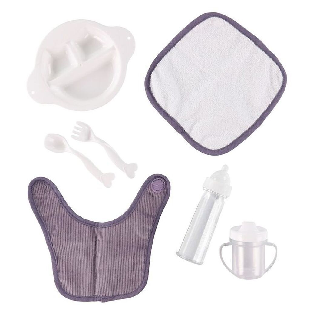 MaMaMeMo Dukkespisesæt I Taske - 8 dele - Fløjl - Lavender