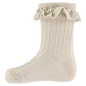 Wheat Strømper - Uld - Nora - OffWhite m. Blonder