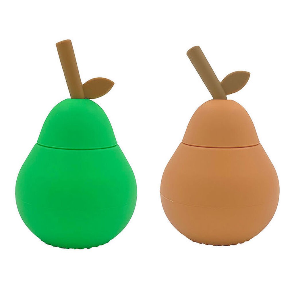 OYOY Kopper m. Sugerør - 2-pak - Pære - Silikone - Apricot/Brigh