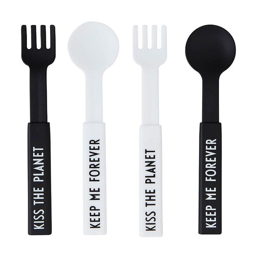 Design Letters Bestik - 2 Sæt - To Go - Sort/Hvid m. Tekst