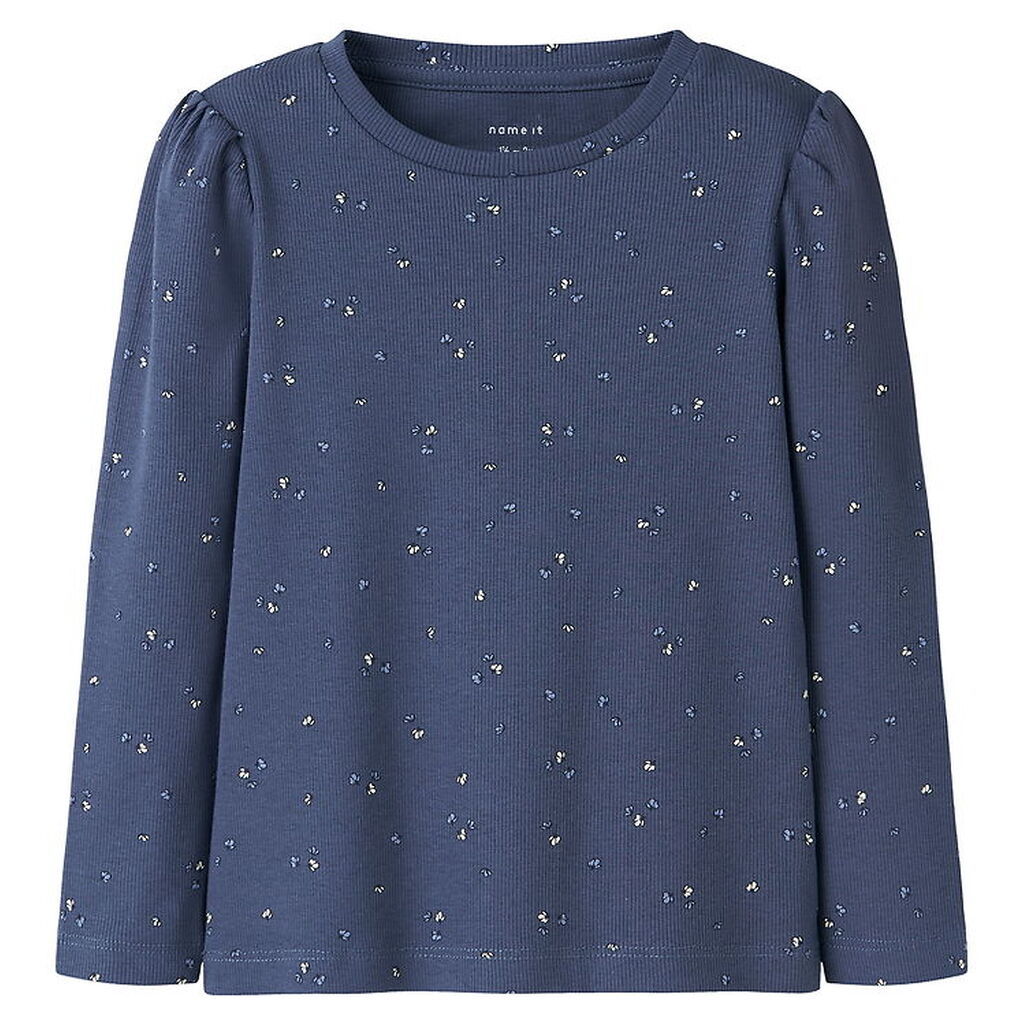 Name It Bluse - Rib - NmfNelia - Blue Indigo m. Blomster