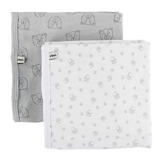 Pippi Tæpper - 70x70 - 2-pak - Hvid/Lysegrå m. Bjørne/Fodspor