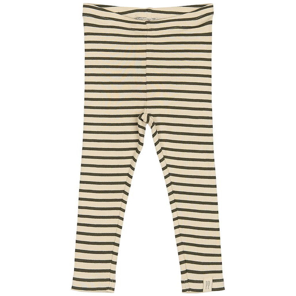 Petit Piao Leggings - Rib - Modal - Green Leaf/Off White