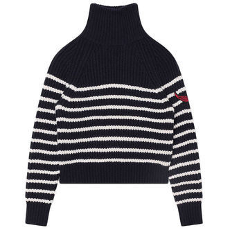 Zadig & Voltaire Bluse - Cropped - Uld - Navy/Hvid