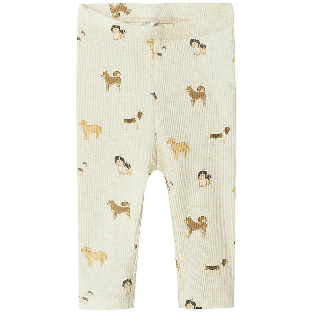 Name It Leggings - Rib - NbmBark - Peyote Melange m. Hunde