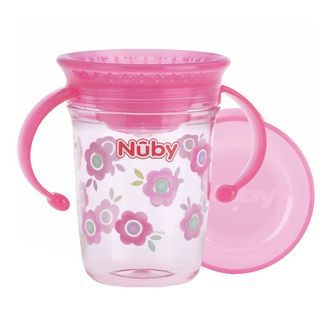 Nuby Drikkekop m. Håndtag - 240ml - Pink m. Print