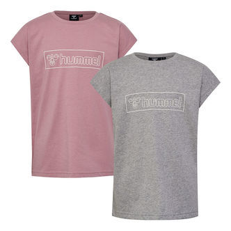 Hummel T-shirts - 2-pak - hmlBoxline - Grey Melange/Woodrose
