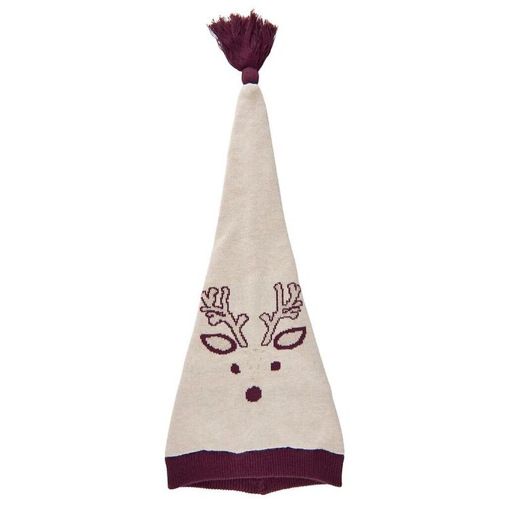 Minymo Nissehue - Strik - Pixie - Beige Melange m. Rensdyr/Kvast