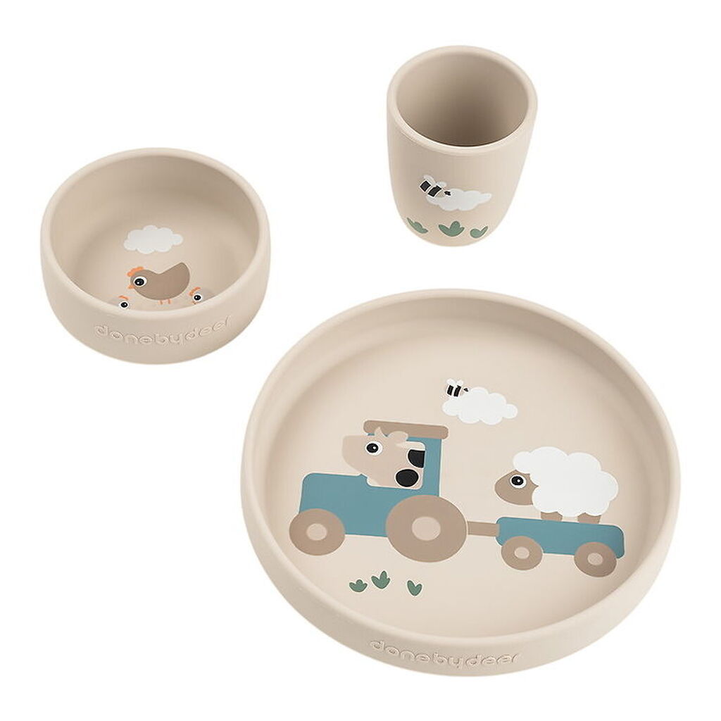 Done by Deer Spisesæt - Silikone - Stick & Stay - Tiny Farm - Sa