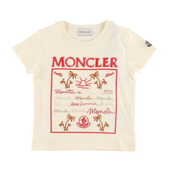 Moncler T-shirt - Cream/Rød m. Broderi