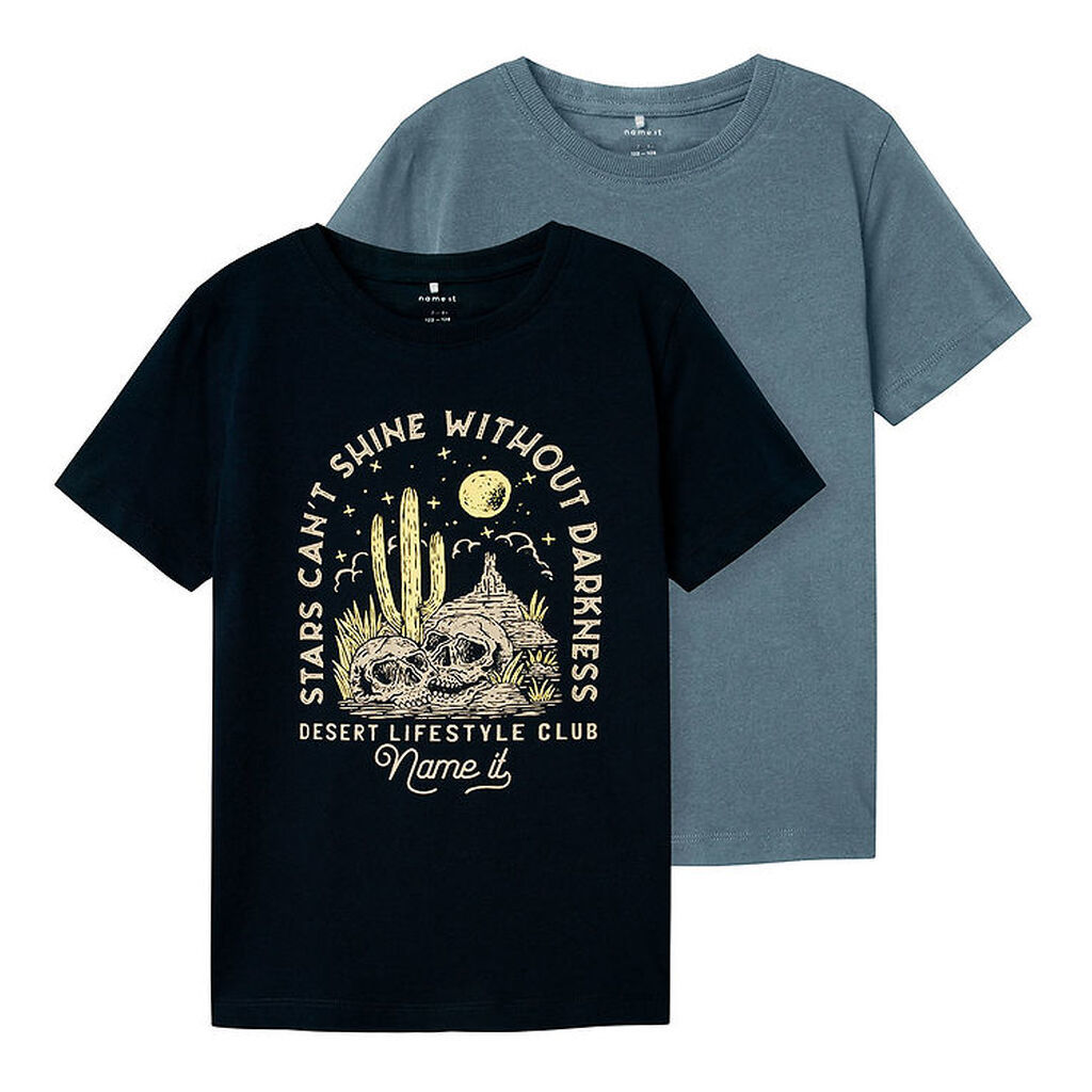 Name It T-shirt - NkmHansi - 2-pak - Navy Blazer/Blue Mirage