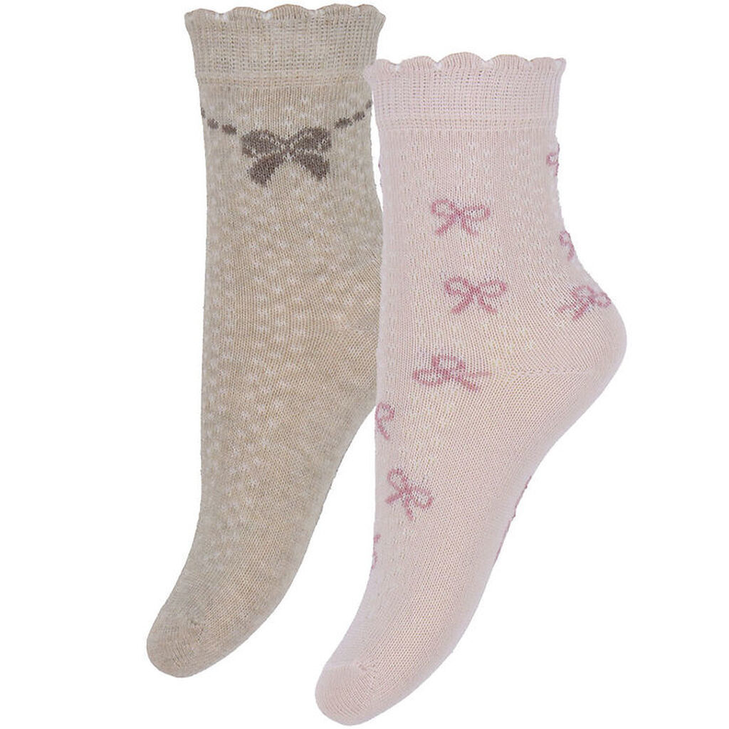 Minymo Strømper - 2-pak - Shell/beige m. Print