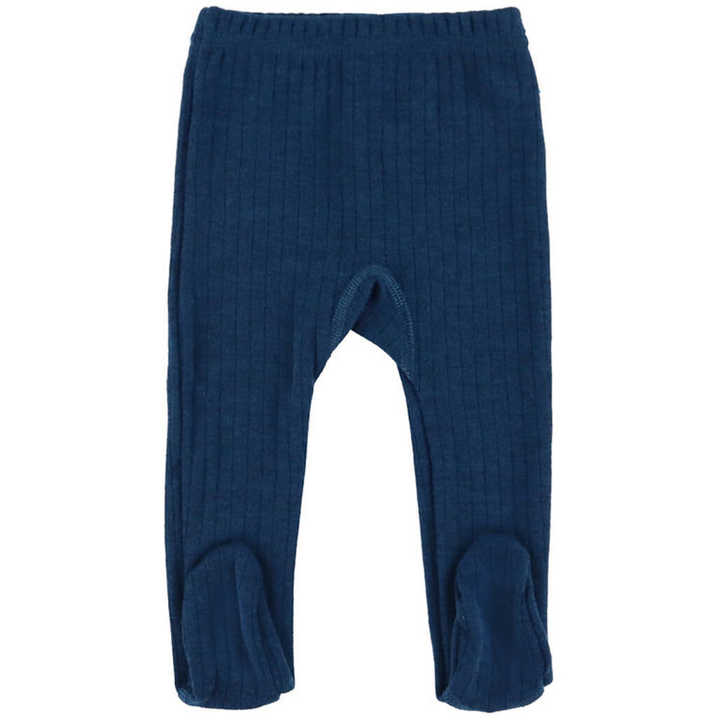 Joha Leggings m. Fødder - Uld - Rib - Mørk Turkis