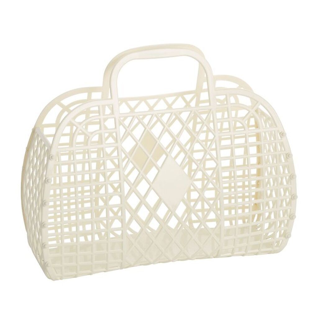 Sun Jellies Stor Foldekurv - Retro - 37x30x11 cm - Cream