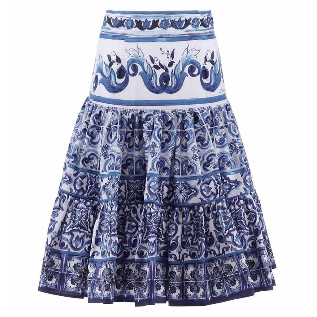 Dolce & Gabbana Nederdel - Blu Mediterraneo - Hvid m. Blå