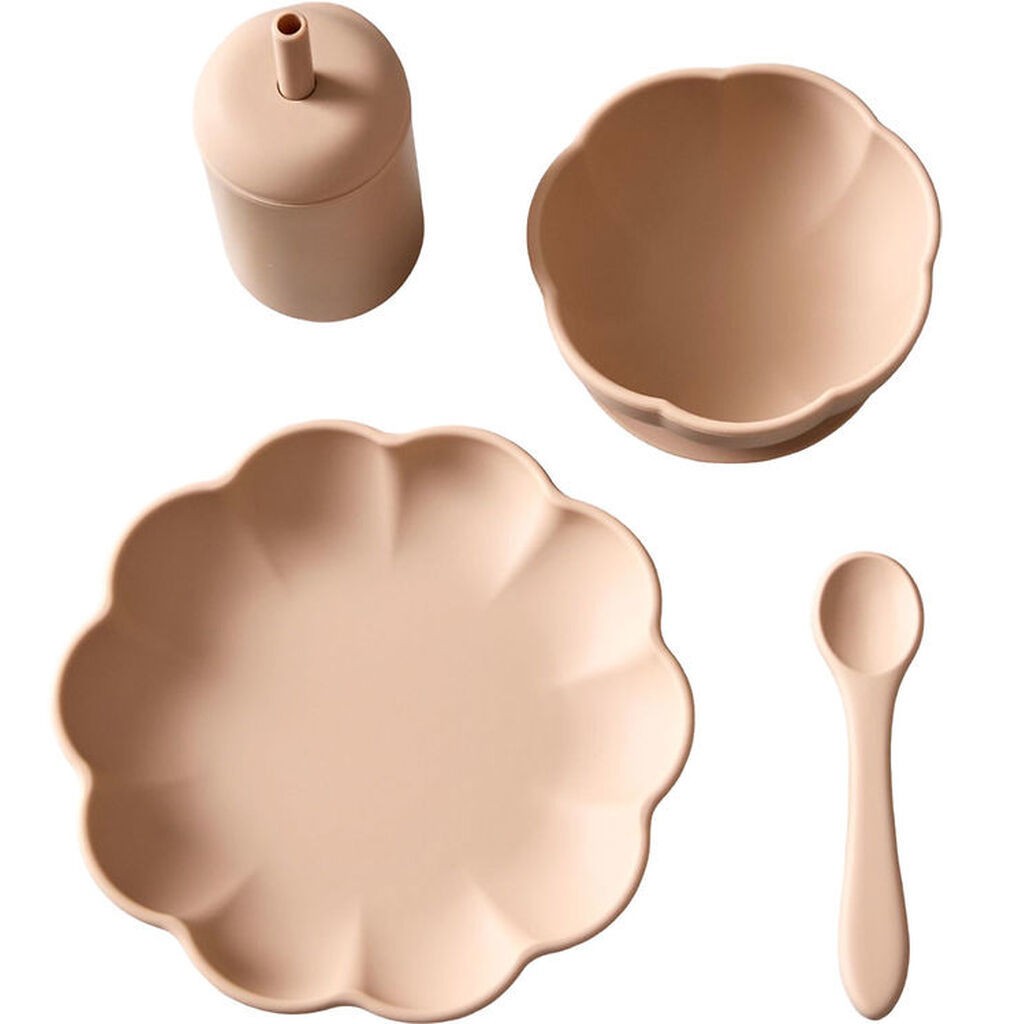 Jack o Juno Spisesæt - Silikone - 4 Dele - Poppy - Oatmeal