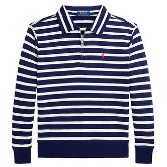 Polo Ralph Lauren Polobluse m. Lynlås - Navy/Hvidstribet