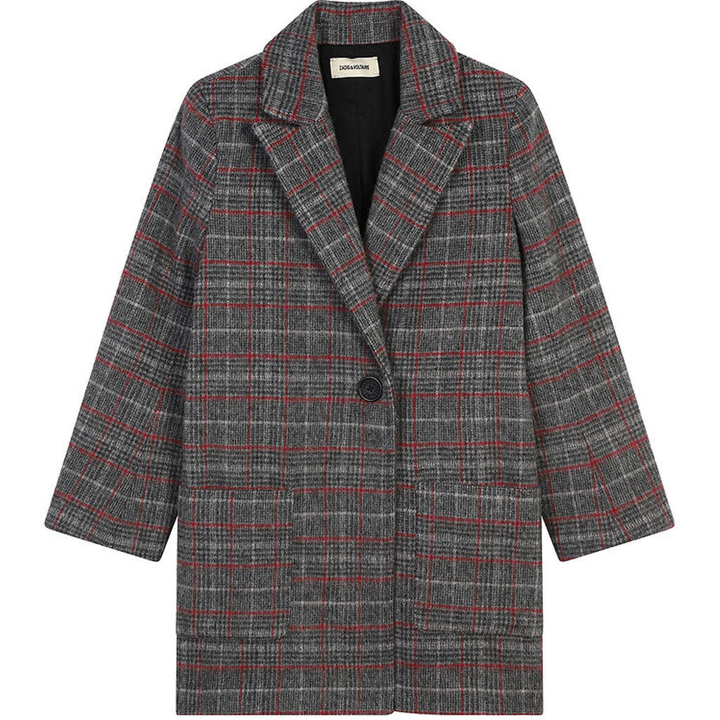 Zadig & Voltaire Frakke - Akryl/Uld - Gråternet m. Rød