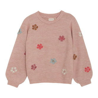 Minymo Bluse - Strik - Misty Rose m. Blomster