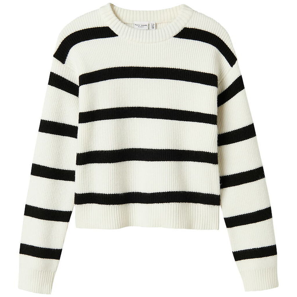 Name It Bluse - Strik - NkfVnilla - Cloud Dancer/W. BLACK STRIPE