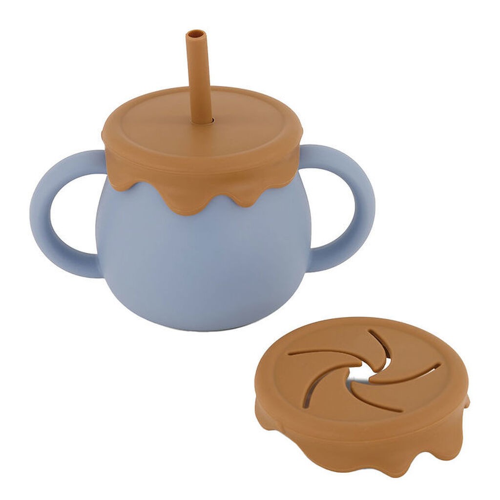 Mikk-Line Kop m. Sugerør - Silikone - Faded Denim/Brun