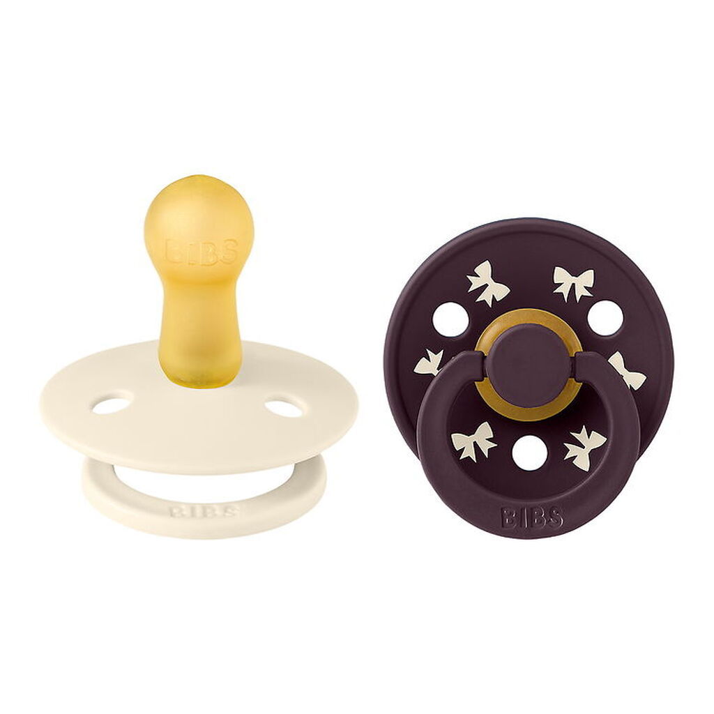 BIBS Colour Sutter - Str. 2 - Rund - 2-pak - Bow - Ivory/Plum