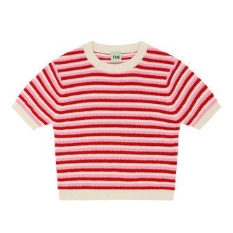 FUB T-shirt - Strik - Ecru/Rød/Candy
