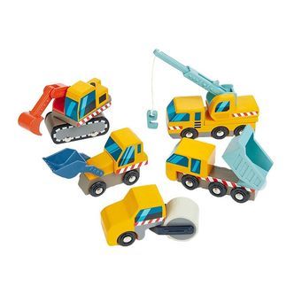 Tender Leaf Trælegetøj - 5 Arbejdskøretøjer - Byggeplads