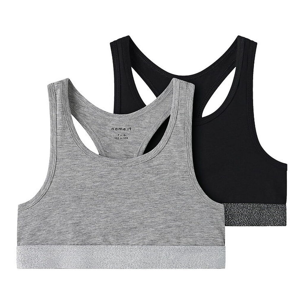 Name It Toppe - Noos - NkfShort - 2-pak - Sort/Gråmeleret