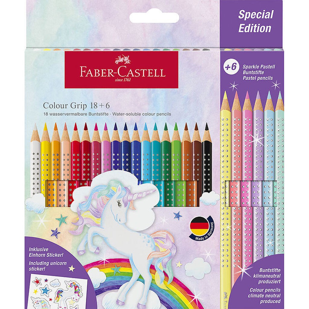 Faber-Castell Farveblyanter - Trekantet - Grip Unicorn - 18+6 st
