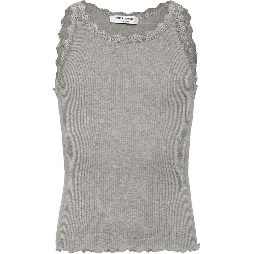 Rosemunde Top - Rib - Balta - Gråmeleret m. Blonder