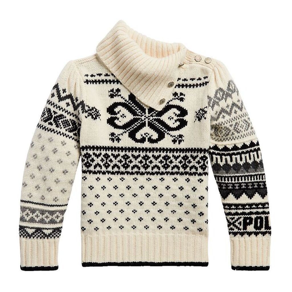 Polo Ralph Lauren Bluse - Uld/Nylon - Creme/Sort m. Mønster