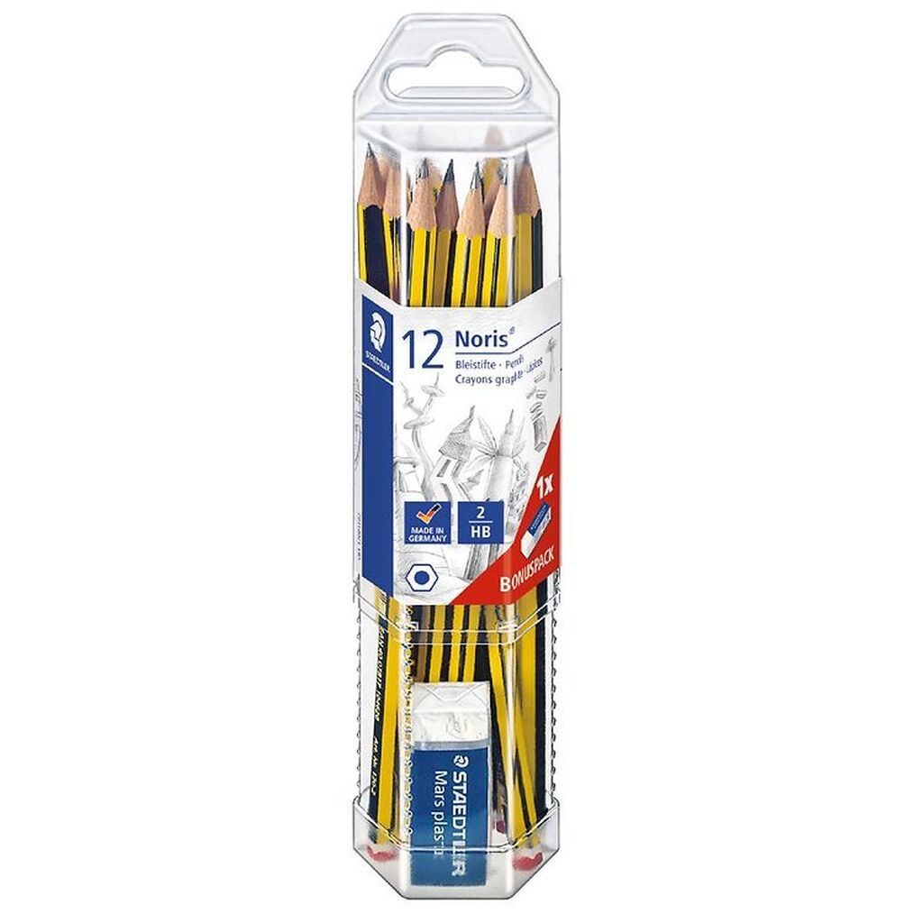 Staedtler Blyanter - HB 2 - 12 stk m. Viskelæder