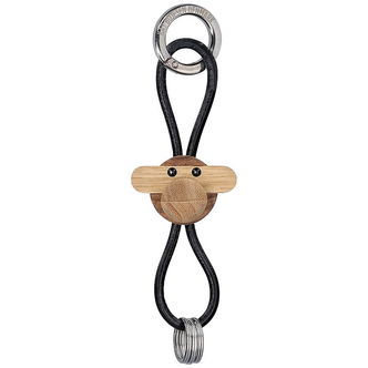 Kay Bojesen Nøglering - Abe/Sølv - Sort Læder Teak/Limba