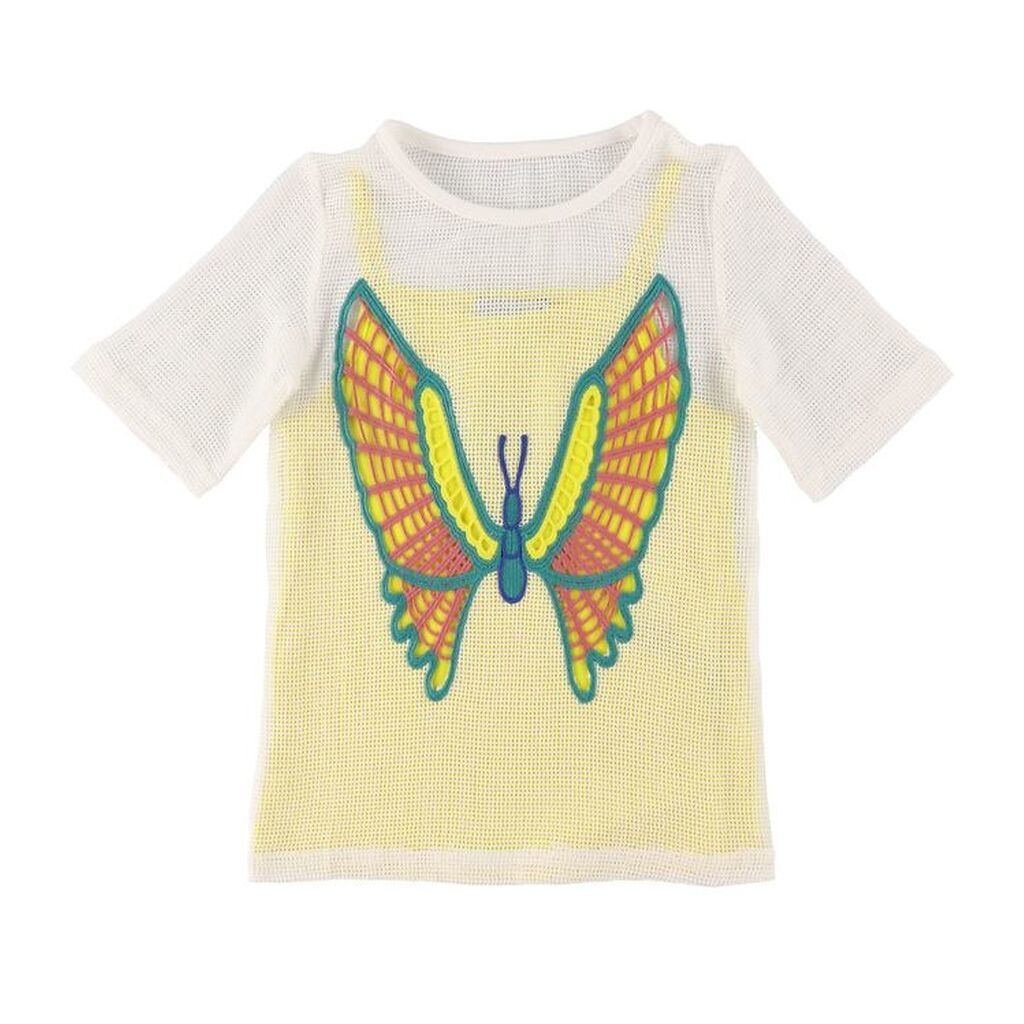 Stella McCartney Kids Kjole - Hæklet - Hvid/Gul m. Sommerfugl