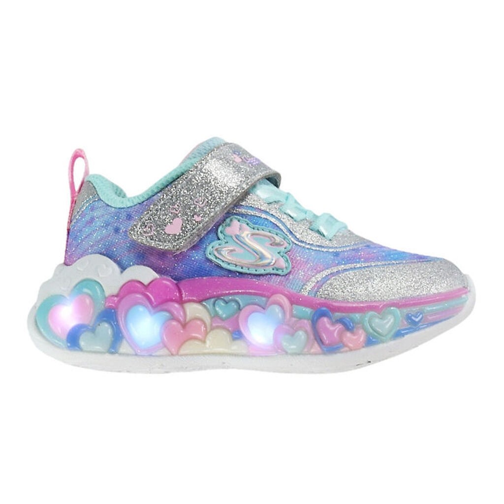 Skechers Sko m. Lys - Heart Lights - Silver/ Multi