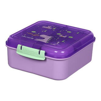 Sistema Madkasse - 1,25 L - Bento Cube - Lilla/Grøn m. Print