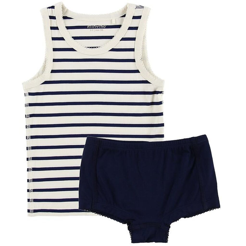 Minymo Undertøj - Bambus - Hvid/Navystribet