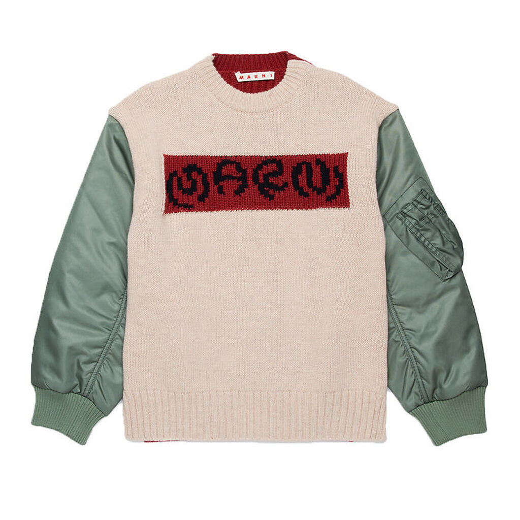 Marni Bluse - Uld/Nylon - Beige/Rød/Armygrøn