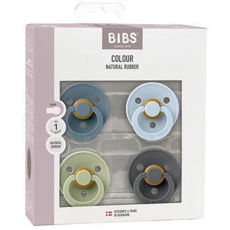 BIBS Colour Sutter - Str. 2 - 4-pak - Rund - Baby Blue Mix