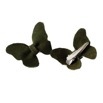 Petit La Busch Hårsløjfer - Butterfly - 2-pak - 6x4 cm - Olive