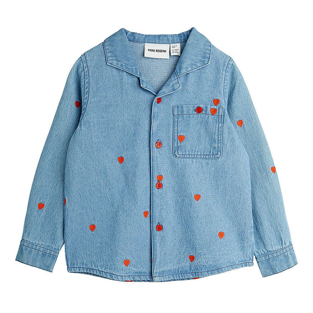 Mini Rodini Skjorte - Denim - Blå m. Hjerter