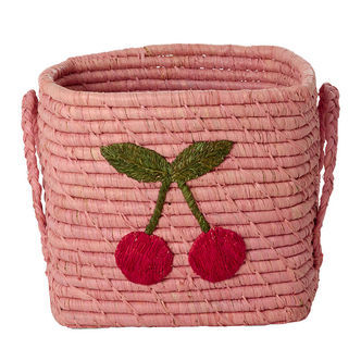 Rice Opbevaringskurv - Raffia/Søgræs - 20x20 cm - Pink/Kirsebær