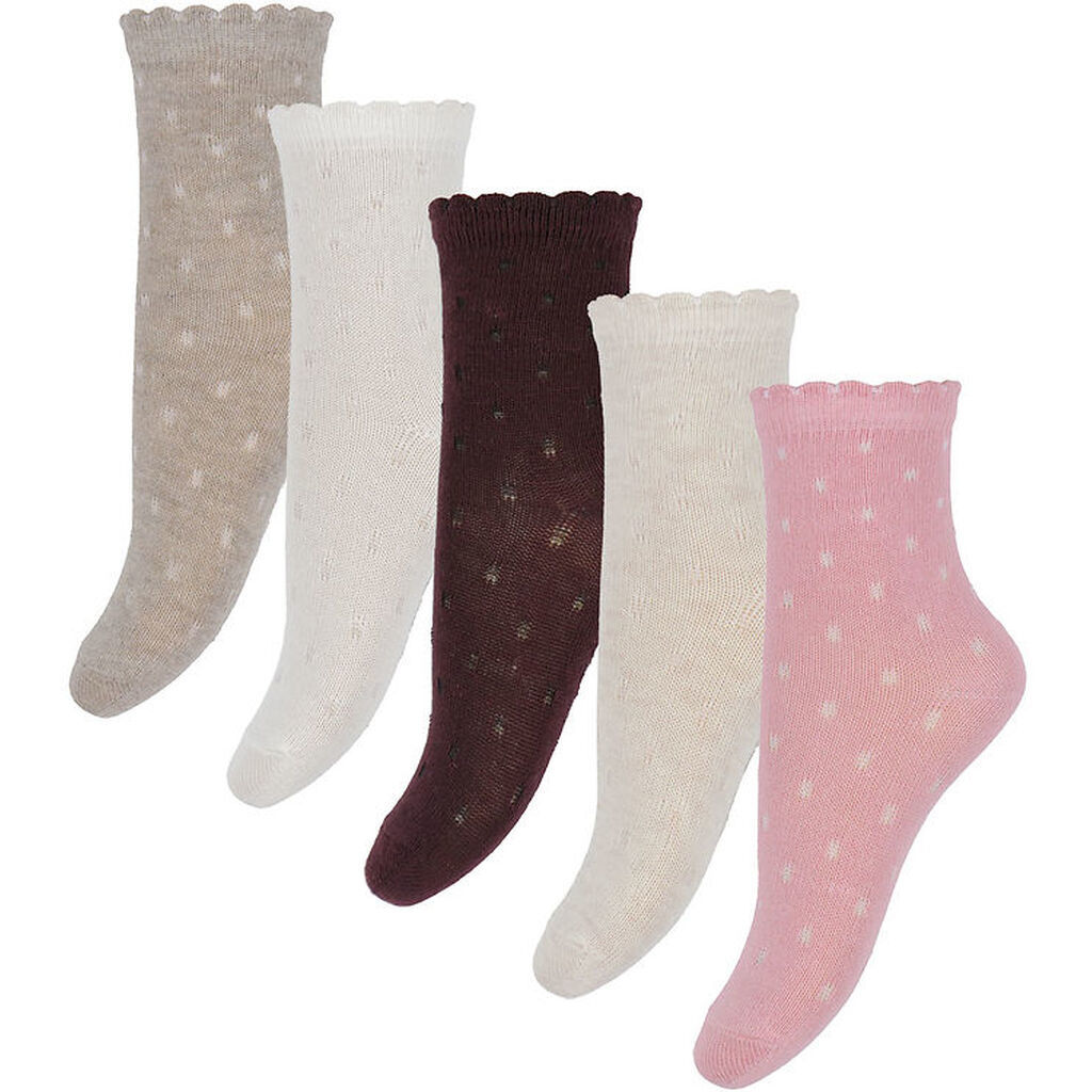 Minymo Strømper - 5-pak - Wild Rose/Lilla/Hvid m. Prikker