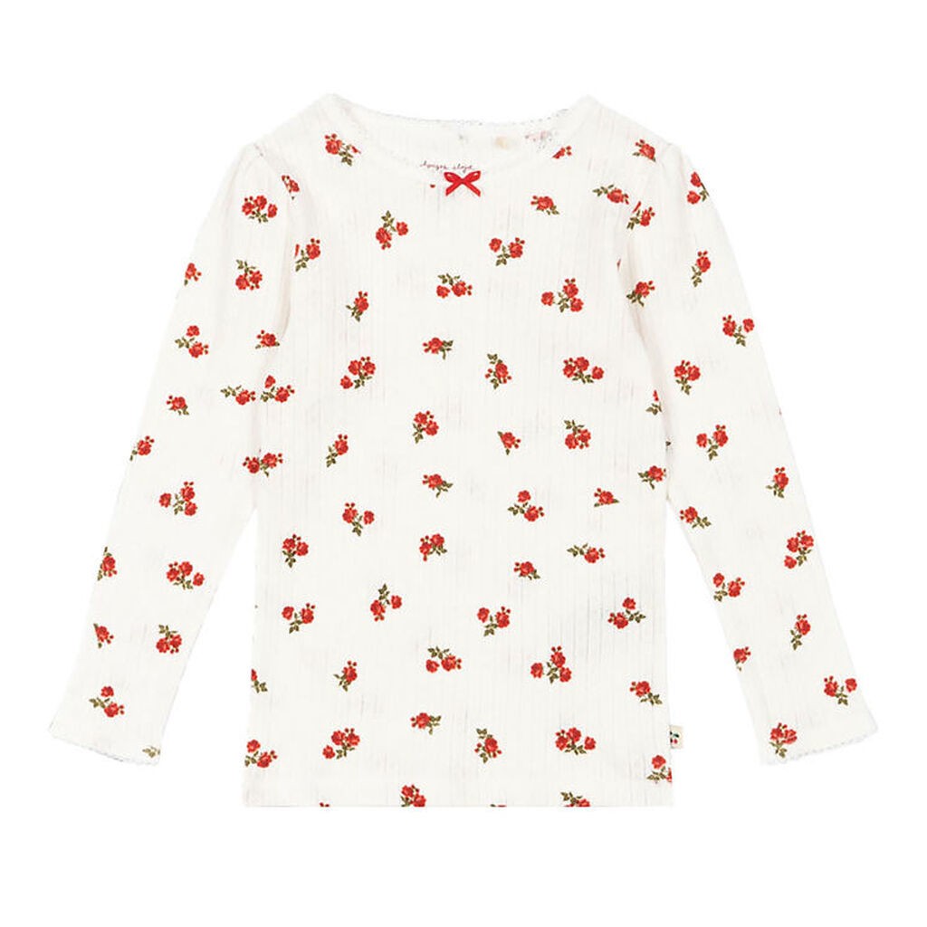 Konges Sløjd Bluse - Rib - Minnie - Rose Red m. Hulmønster
